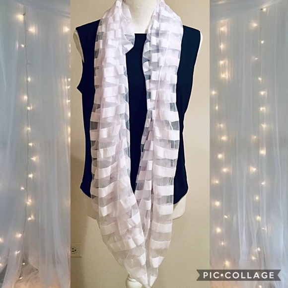 Infinity Sheer Striped White Scarf. - Picture 3 of 4